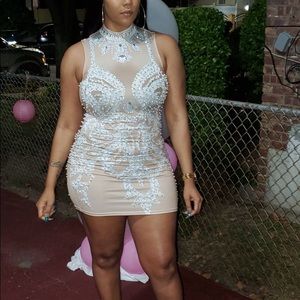 Nude Pearly mini dress